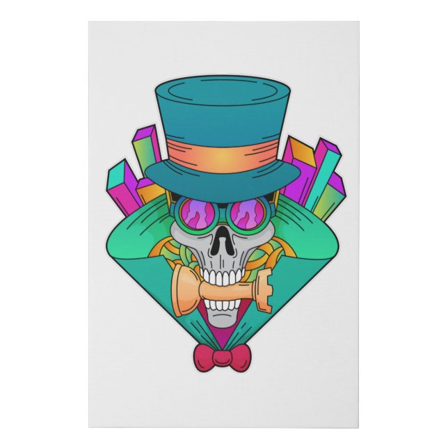 Skull at Chess with Chess piece Rook Faux Canvas Print (Front)