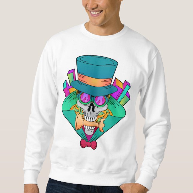 Skull at Chess with Chess piece Rook Sweatshirt (Front)