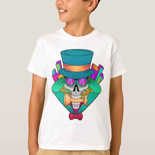 Skull at Chess with Chess piece Rook T-Shirt (Front)