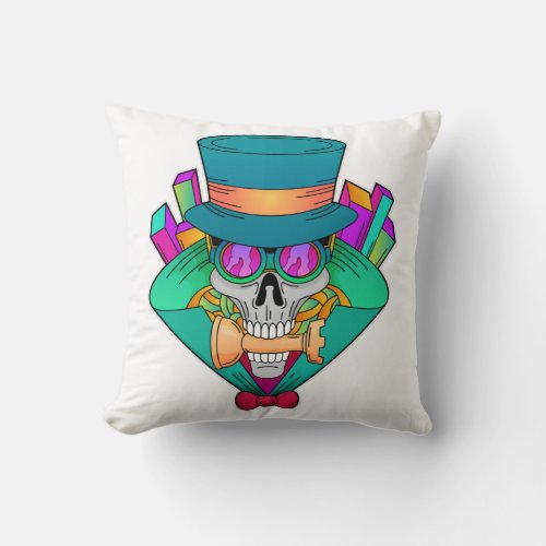 Skull at Chess with Chess piece Rook Throw Pillow