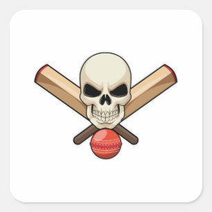 Skull at Cricket with Cricket bat Square Sticker