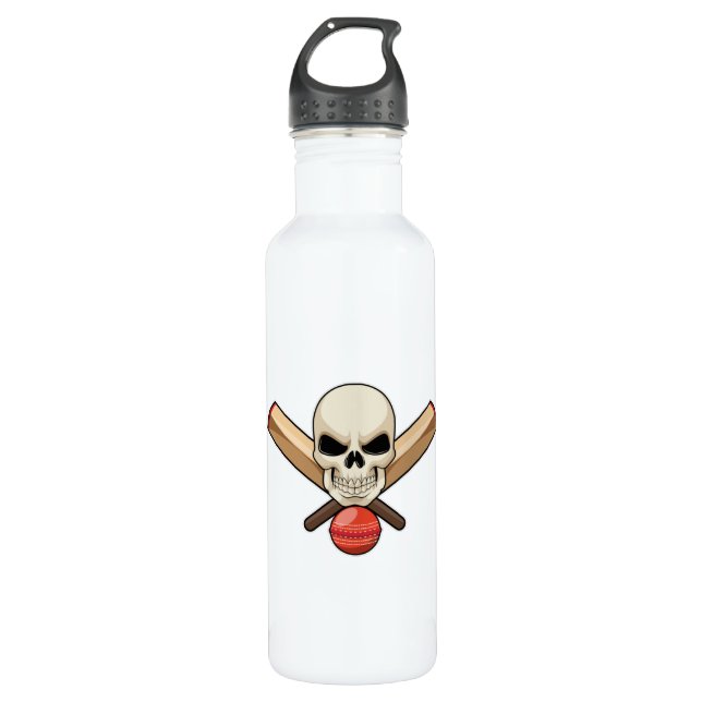 Skull at Cricket with Cricket bat Stainless Steel Water Bottle (Front)