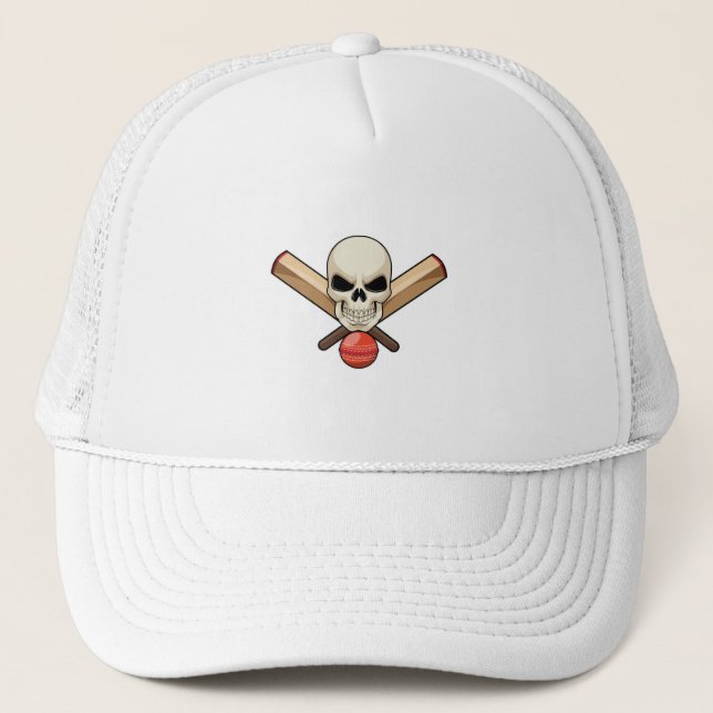 Skull at Cricket with Cricket bat Trucker Hat (Front)