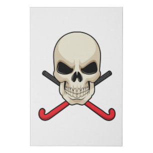 Skull at Hockey with Hockey bat Faux Canvas Print