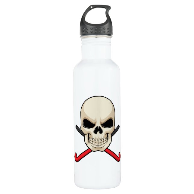 Skull at Hockey with Hockey bat Stainless Steel Water Bottle (Front)