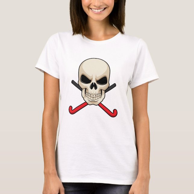 Skull at Hockey with Hockey bat T-Shirt (Front)