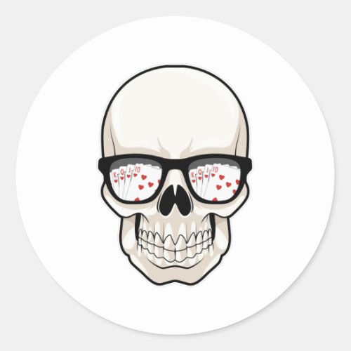 Skull at Poker with Sunglasses Classic Round Sticker
