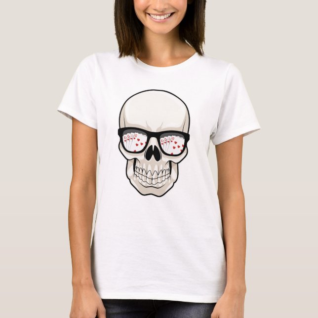 Skull at Poker with Sunglasses T-Shirt (Front)