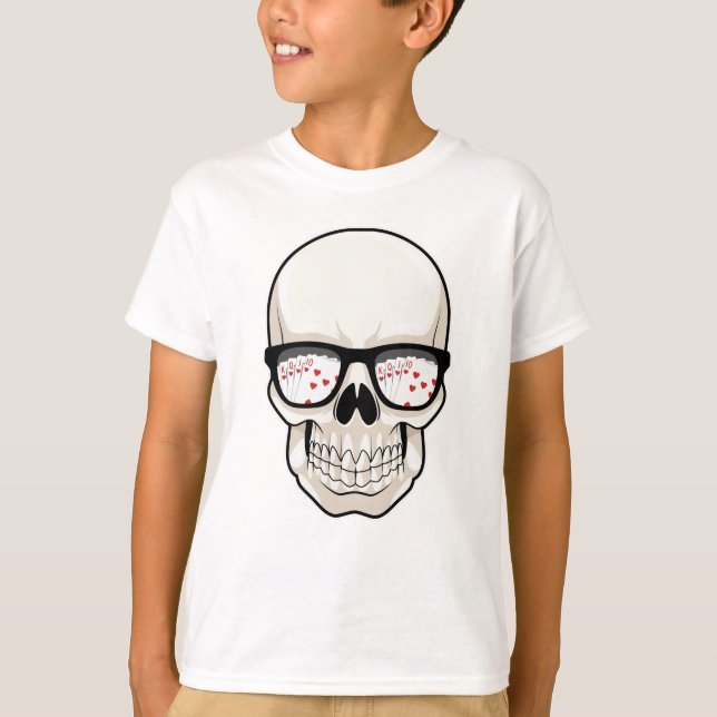 Skull at Poker with Sunglasses T-Shirt (Front)