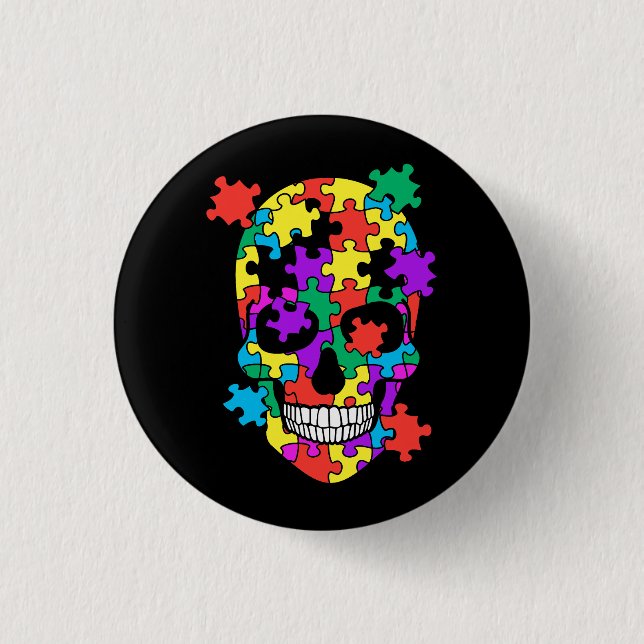 Skull Autism Awareness Mom Dad Kid Autism Supporti Button (Front)