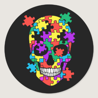 Skull Autism Awareness Mom Dad Kid Autism Supporti Classic Round Sticker