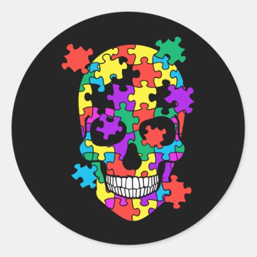 Skull Autism Awareness Mom Dad Kid Autism Supporti Classic Round Sticker