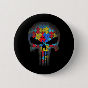 Skull Autism Awareness Puzzle Piece Mens Womens Ki Button