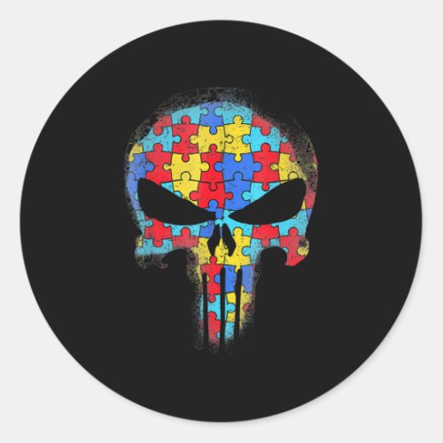 Skull Autism Awareness Tee Mom Dad Kids Autism  Classic Round Sticker