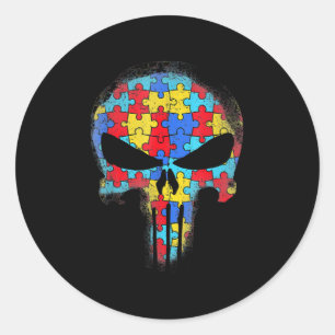 Skull Autism Awareness Tee Mom Dad Kids Autism Classic Round Sticker