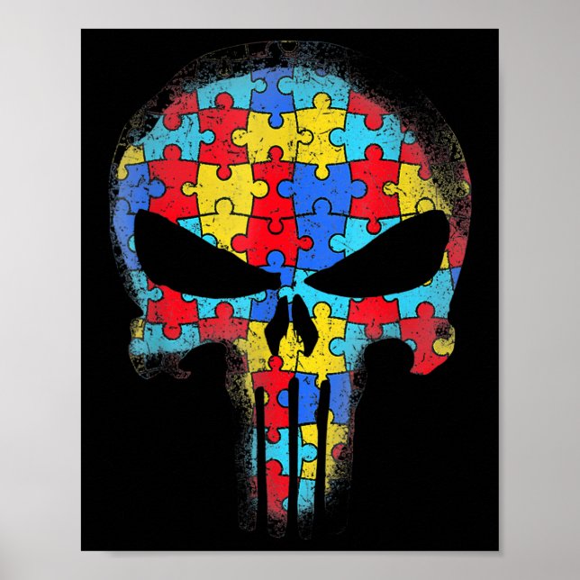 Skull Autism Awareness Tee Mom Dad Kids Autism  Poster (Front)