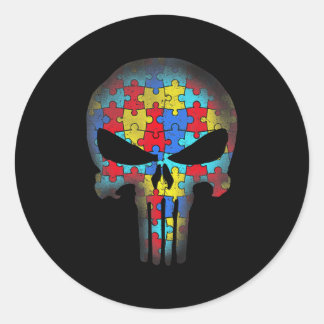 Skull Autism Awareness Tee Mom Dad Kids Autism T-S Classic Round Sticker