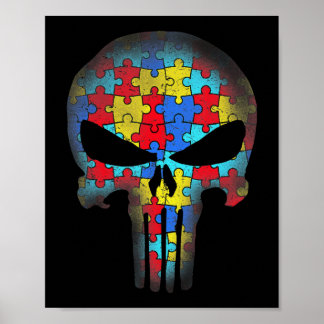 Skull Autism Awareness Tee Mom Dad Kids Autism T-S Poster