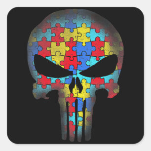 Skull Autism Awareness Tee Mom Dad Kids Autism T-S Square Sticker