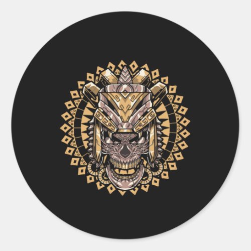 Skull Aztec Warrior Mayan Culture Inca Civilizatio Classic Round Sticker