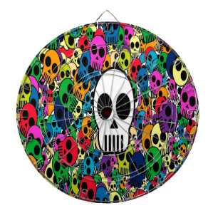 skull background bright multi colored dartboard