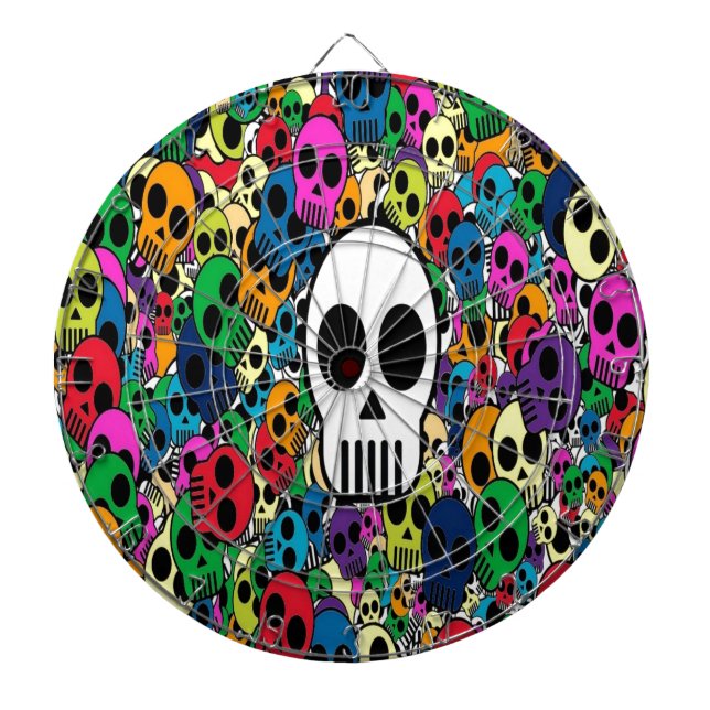 skull background bright multi colored dartboard (Front)