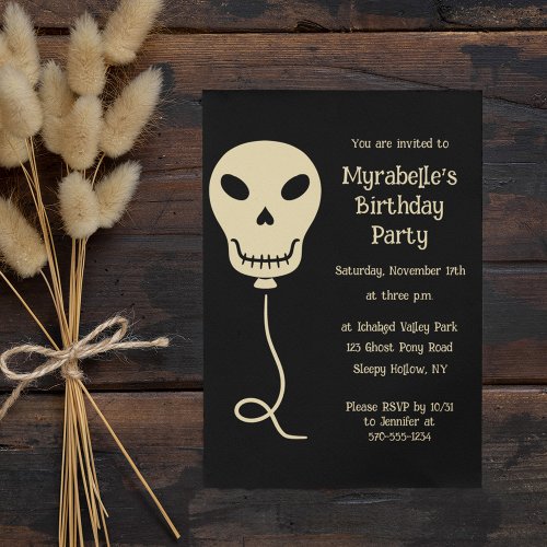 Skull Balloon Goth Birthday Party Invitation