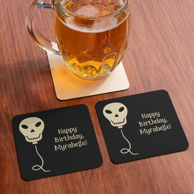 Skull Balloon Goth Birthday Party Square Paper Coaster (Creator Uploaded)