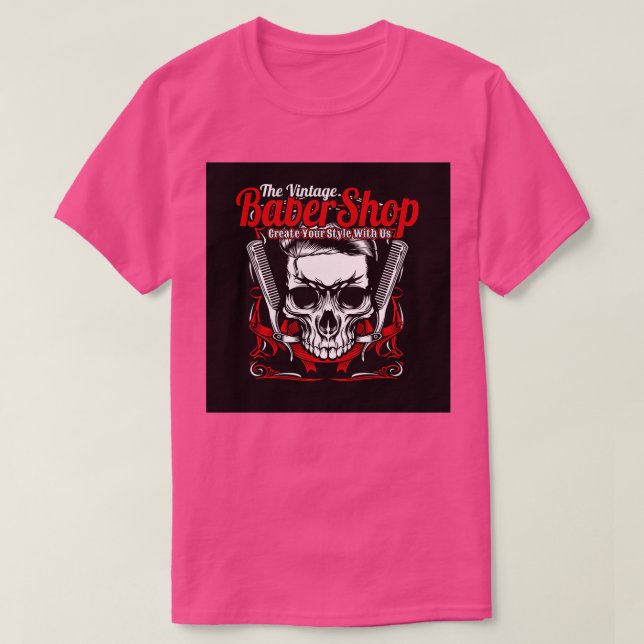Skull Barber Shop Sign T-Shirt (Design Front)