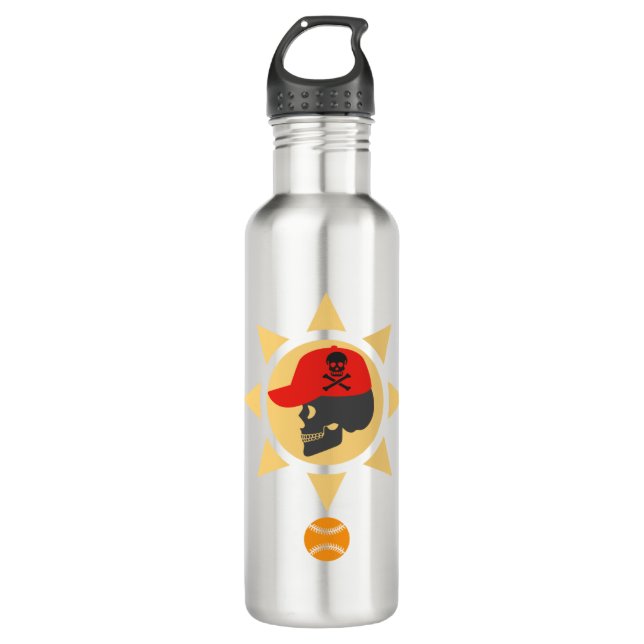 Skull Baseball Stainless Steel Water Bottle (Front)