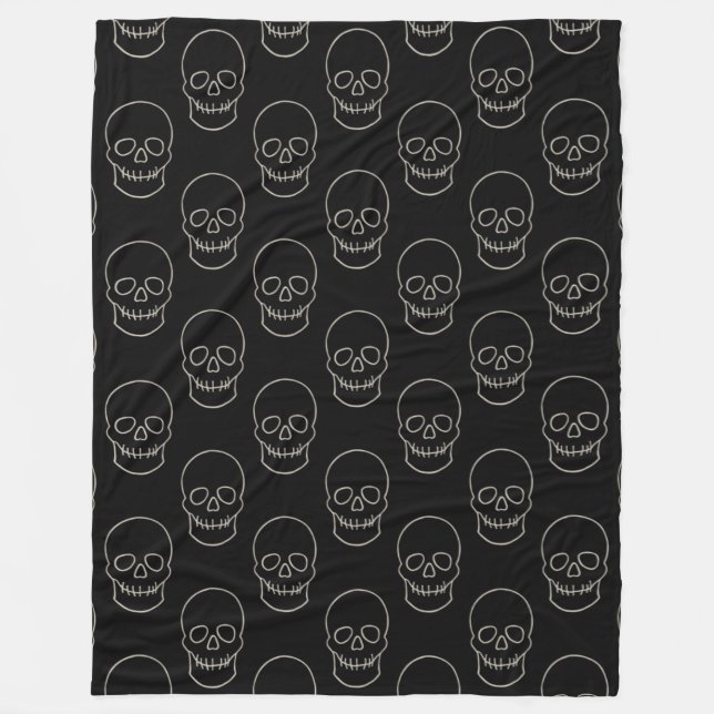 Skull - Bat Black and Bone White Fleece Blanket (Front)