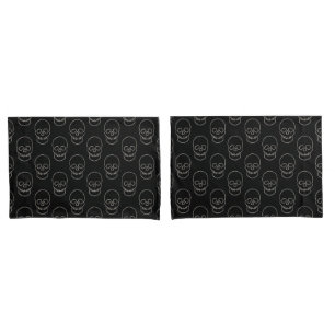 Skull - Bat Black and Bone White Pillow Case