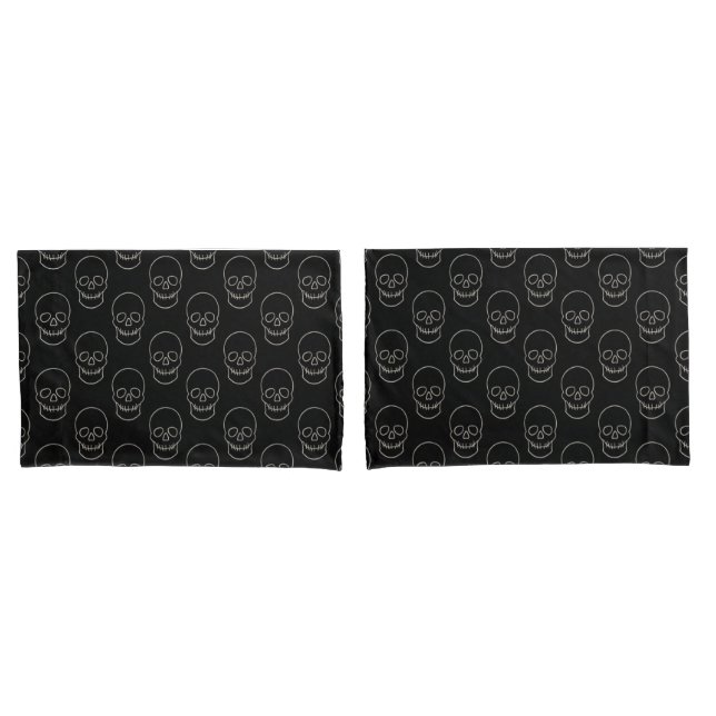Skull - Bat Black and Bone White Pillow Case (Front-Set)