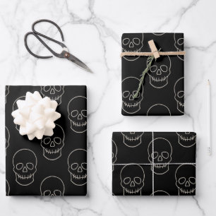Skull - Bat Black and Bone White Wrapping Paper Sheets