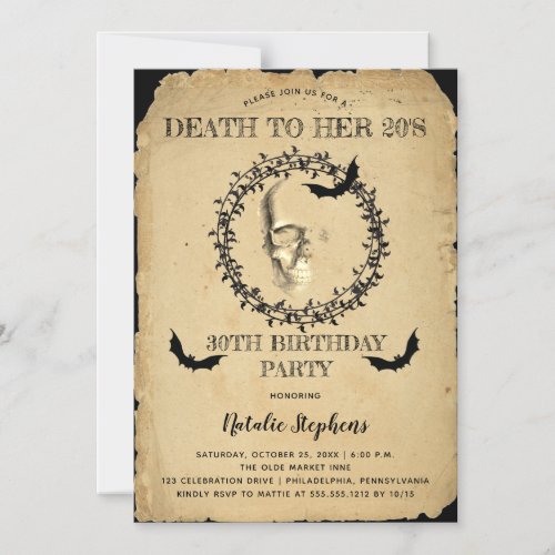 Skull Bats Death to Her 20s Birthday Party  Magnetic Invitation