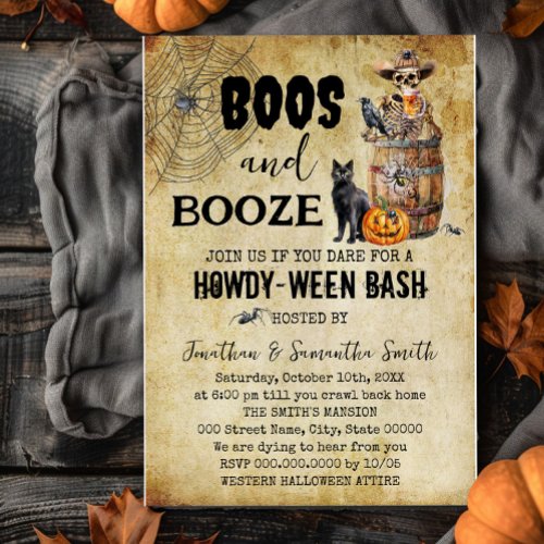 Skull Beer Howdyween Boos  Brews Halloween Party Invitation