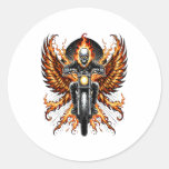 Skull Biker Flame Winged Motorcycle Classic Round Sticker