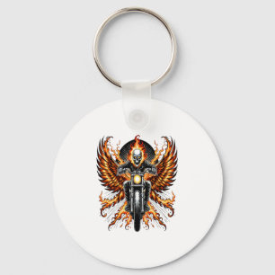 Skull Biker Flame Winged Motorcycle Keychain