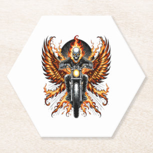Skull Biker Flame Winged Motorcycle Paper Coaster
