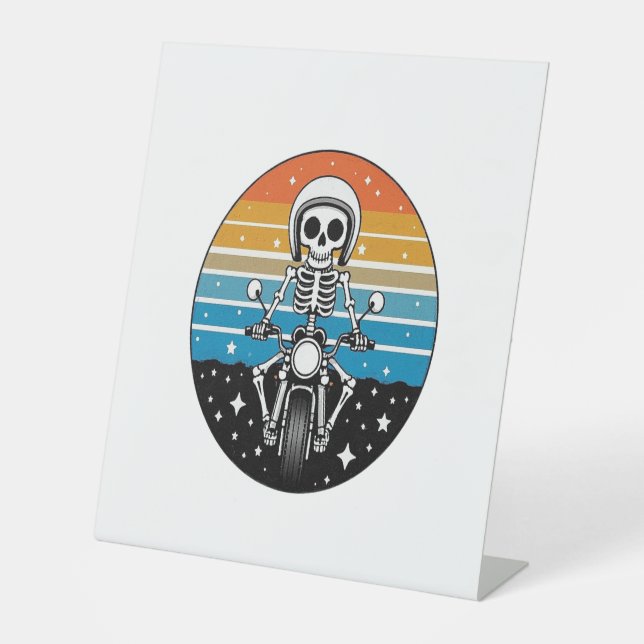 Skull Biker Flame Winged Motorcycle Pedestal Sign (Front)