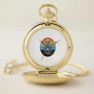 Skull Biker Flame Winged Motorcycle Pocket Watch