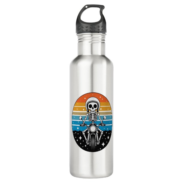 Skull Biker Flame Winged Motorcycle Stainless Steel Water Bottle (Front)