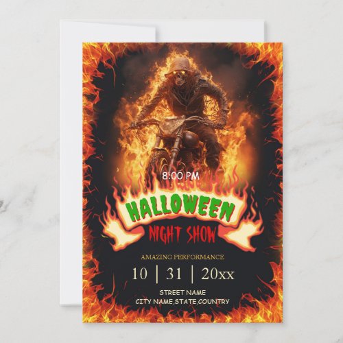 Skull Biker from Hell Halloween Flames Invitation
