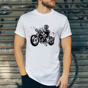 Skull Biker with American Flag Helmet T-Shirt