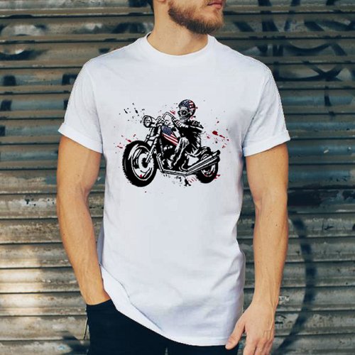 Skull Biker with American Flag Helmet T_Shirt