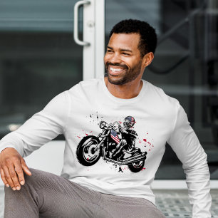 Skull Biker withAmerican Flag Helmet T-Shirt