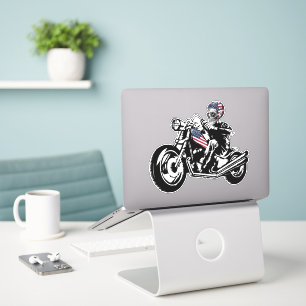 Skull Biker withAmerican Flag Sticker