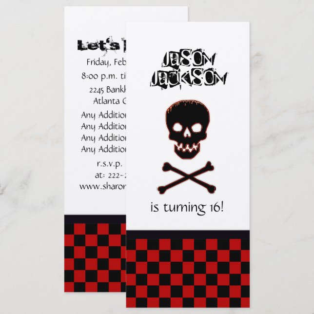 Skull Birthday Party Invitation (Front/Back)