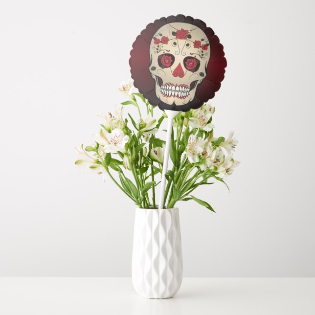 Skull Birthday - Red Roses Skulls Balloon (Vase)