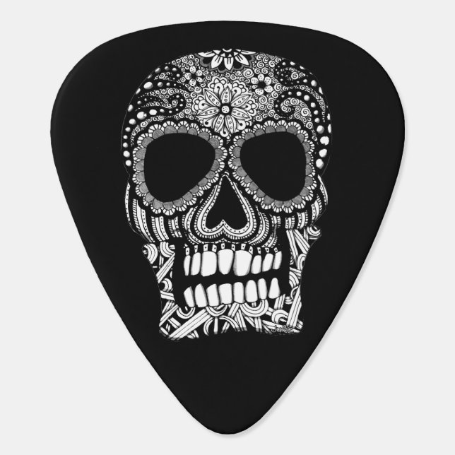 Skull Black and White Doodle Art Guitar Pick (Back)